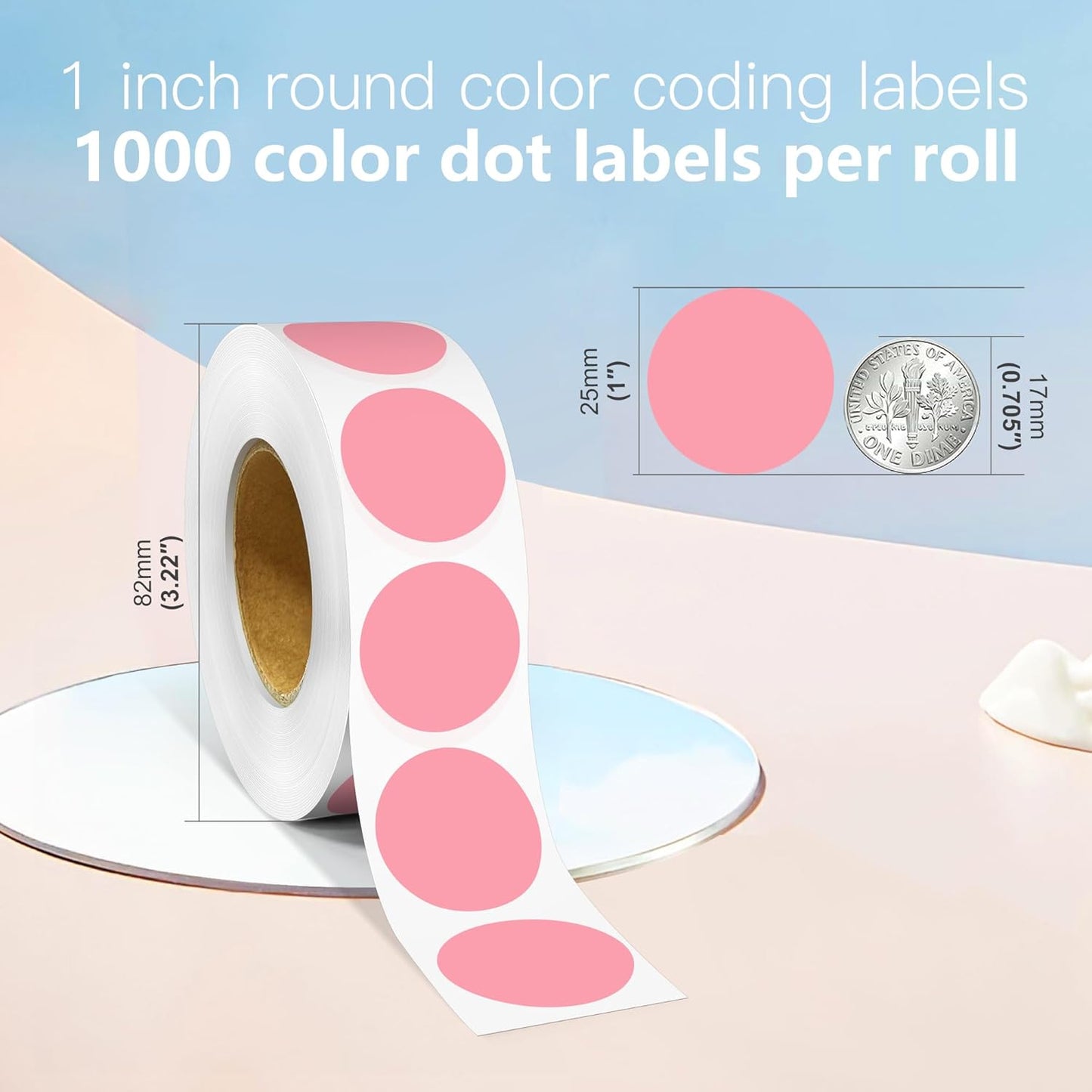 1 Inch Round Color Coding Labels, 1000 PCS Per Roll Pink Color Coded Dot Stickers, Round Color Dot Labels for Organizing, Filing, and Storage