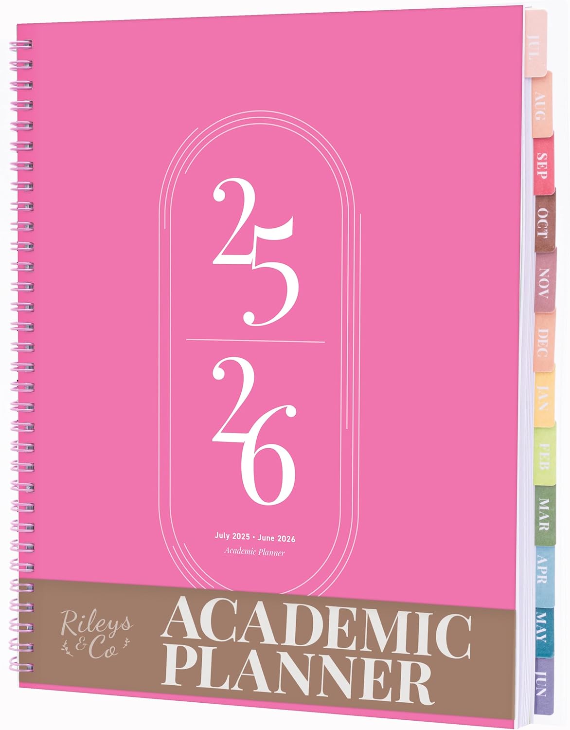 Rileys Academic Planner 2025-2026, Daily, Weekly & Monthly Planner, July 2025 - June 2026, Student Notes Pages, Twin-Wire Binding, Weekly Agenda for School & Work (8.5 x 11-Inches, Pink)