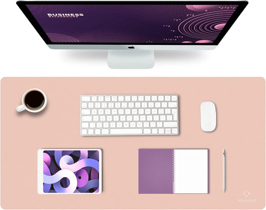 K KNODEL Large Office Leather Desk Mat, Mouse and Keyboard Pad, Computer and Laptop Mat, Desktop Protector and Cover, Writing Pad and Blotter (31.5"x15.7", Pink)
