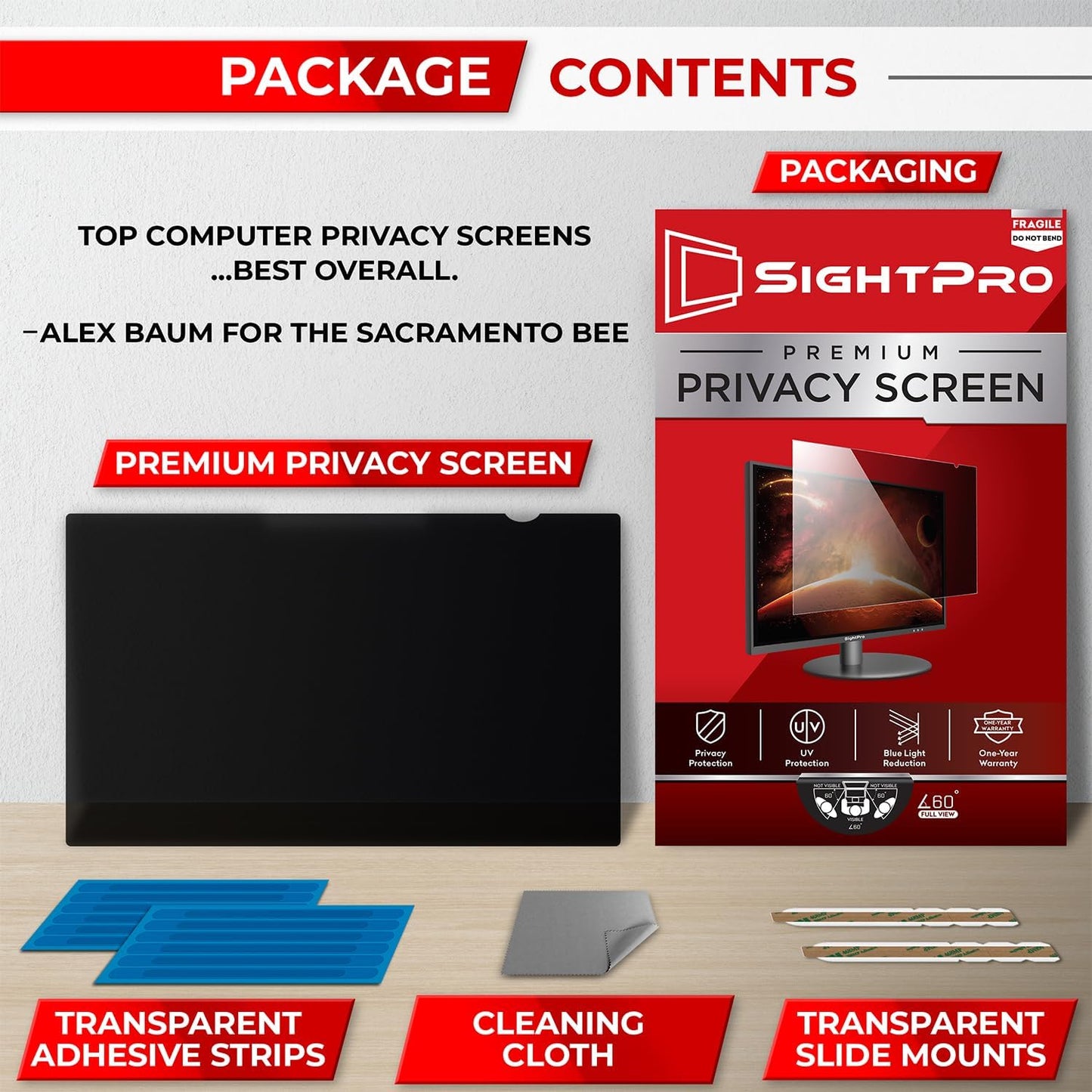 27 Inch 16:9 Computer Privacy Screen Filter for Monitor - Privacy Shield and Anti-Glare Protector