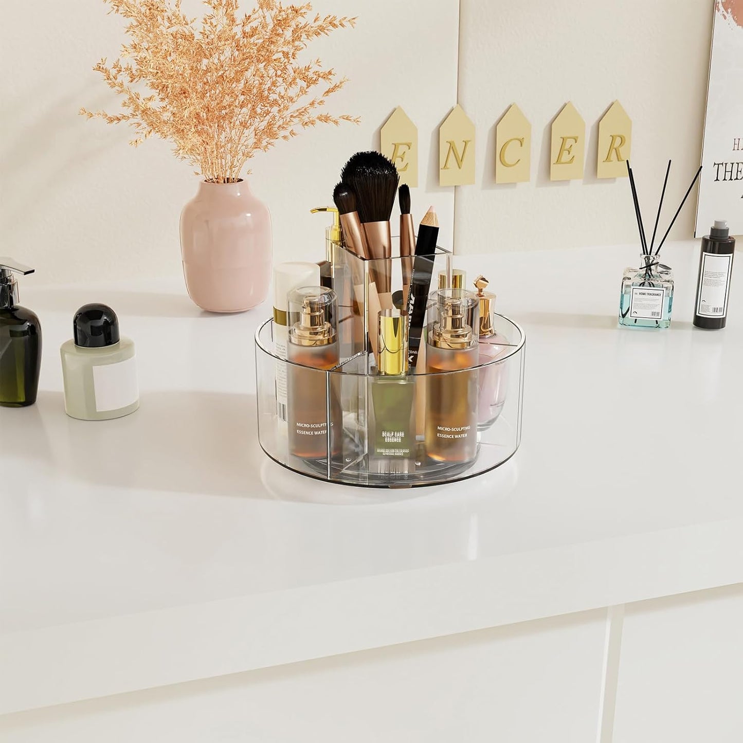 Marbrasse Acrylic Pen Holder, 360-degree Rotating Clear Pen Organizer for Desk, Desktop Stationery Organizer Caddy for Office School Home & Art Supplies (Acrylic Circle)