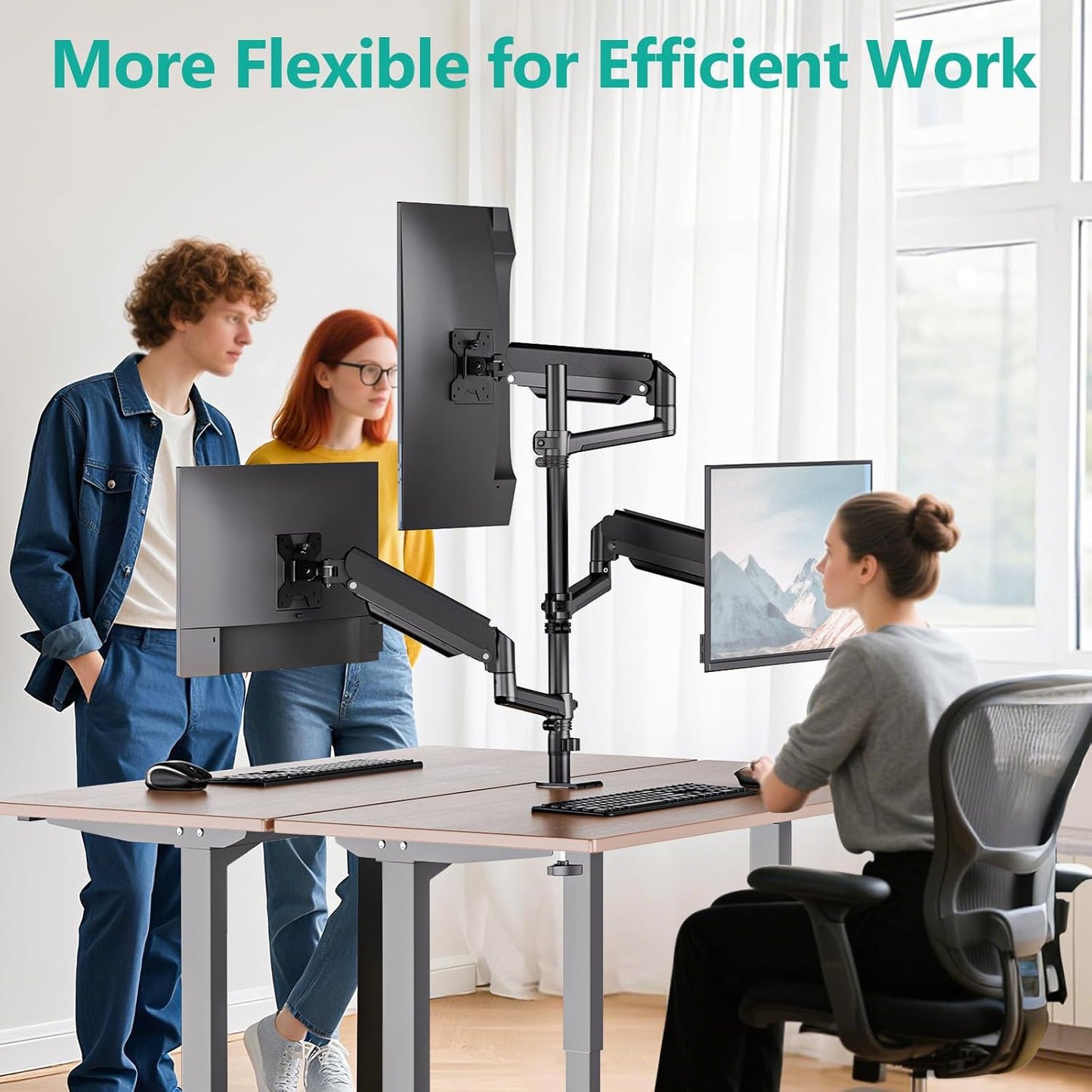 WALI Triple Monitor Mount for 17-32 Inch Screens, Full Adjustable 3 Monitors Desk Mount with Clamp & Grommet Base, Gas Spring Monitor Arm, up to 19.8lbs Each, VESA 75x75 100x100 mm (GSDM003XL), Black
