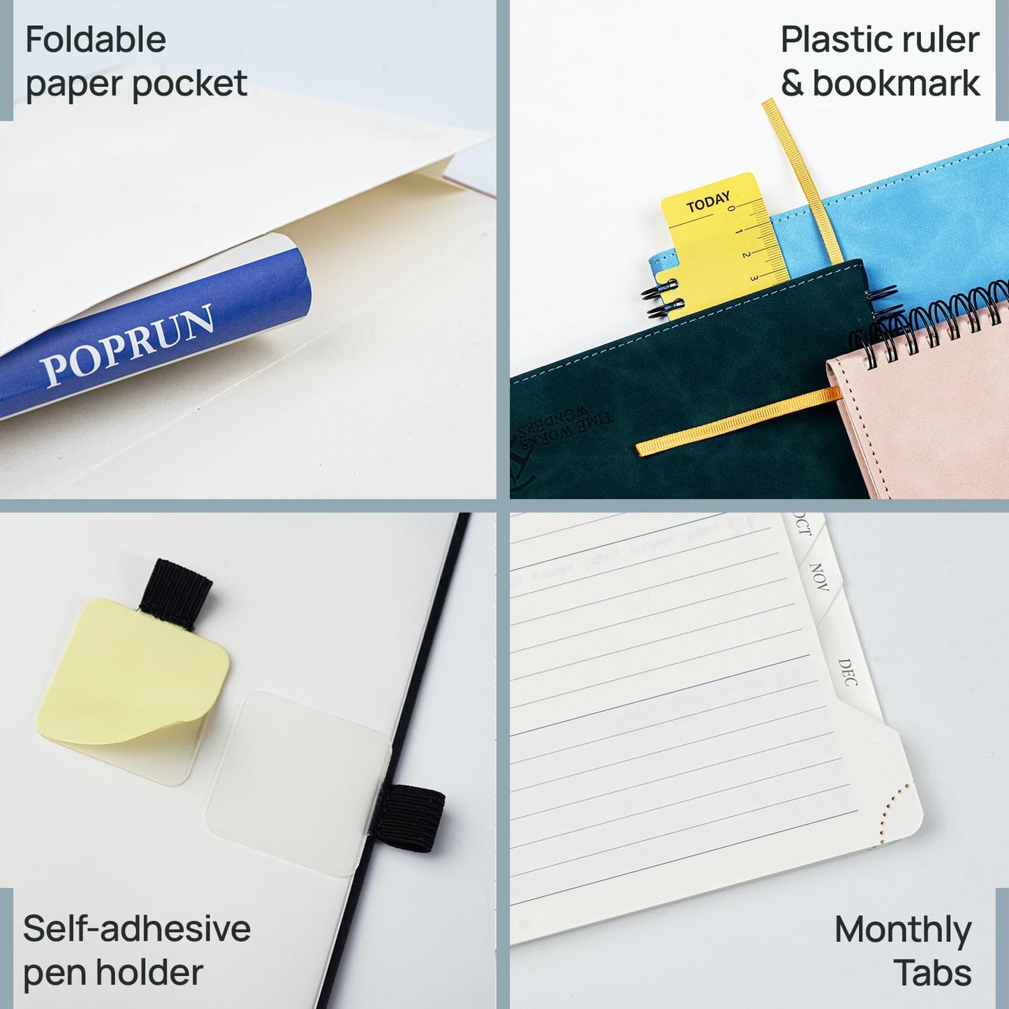 POPRUN 2026 Planner Weekly Notebook (Jan-Dec), Medium 8.5''x 6.5'' - Agenda 2026 Calendar Book with Monthly Tabs, Inner Pocket, Spiral Soft Cover, 100 GSM - Royal Blue