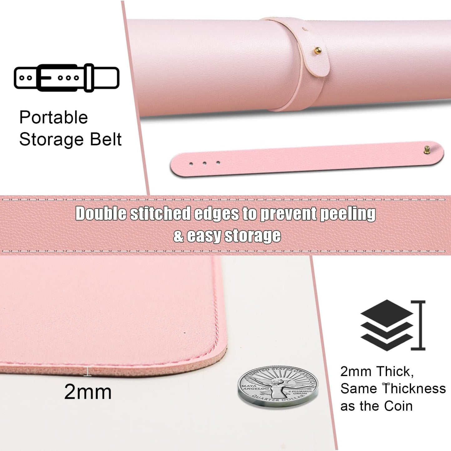 Large Desk Pad 35.4" x 17", Non-Slip Desk Mat with PU Leather & Natural Cork, Waterproof Writing Desk Natural Cork, Computer Mat Desk Protector for Office Home, Pink