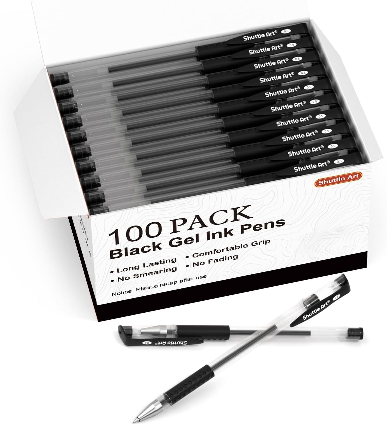 Shuttle Art Black Gel Pens, 100 Pack Fine Point Black Ink Pens Bulk, 0.5mm Rollerball Gel Ink Pens Smooth Writing with Comfortable Grip for Office, School and Home
