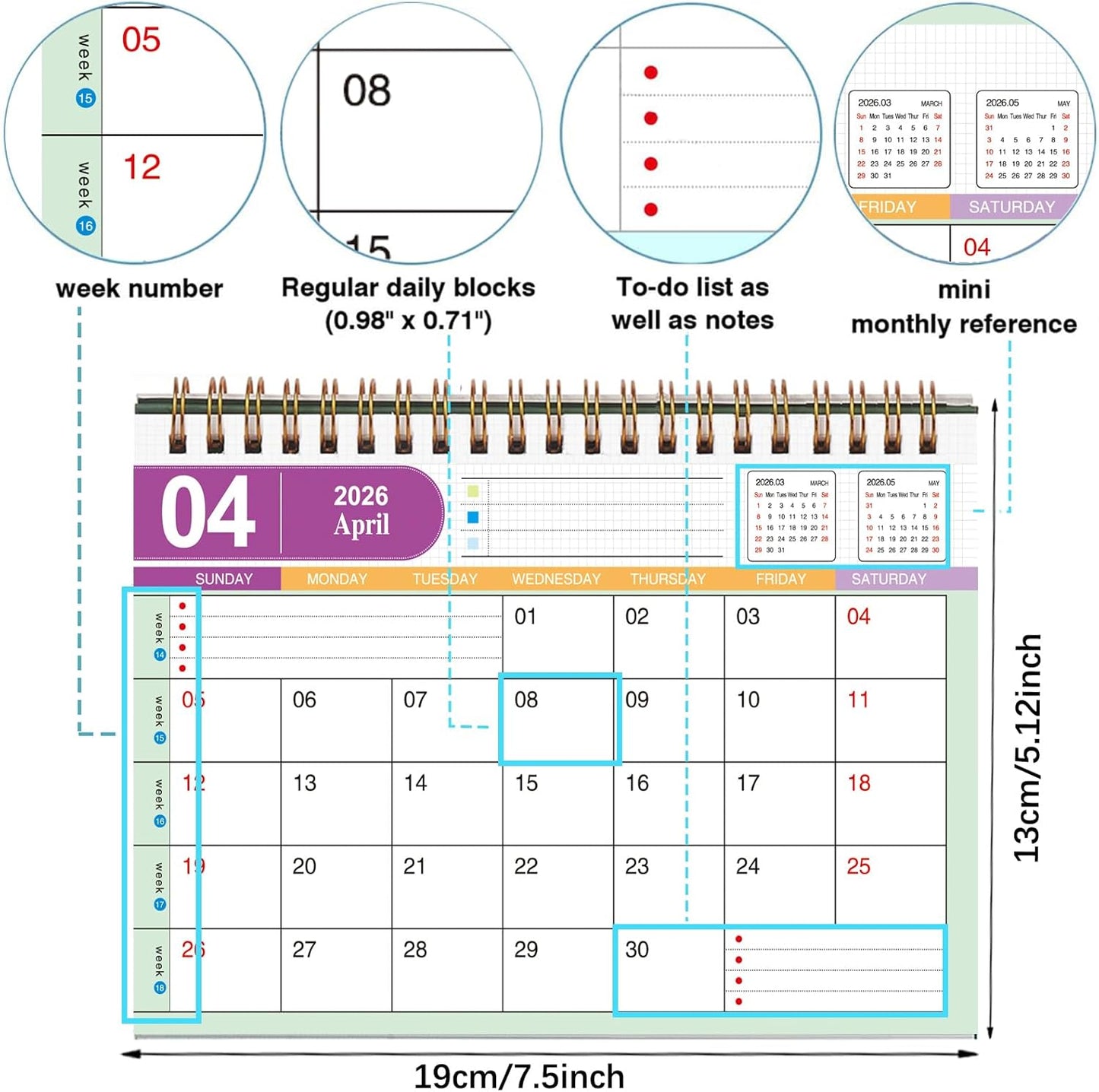Small Desk Calendar 2025, Standing Flip Desktop Calendar from July 2025 to Dec 2026 - Metal Ring Twin-Wire Binding Monthly Desktop Calendar for Home Office School (Pink)