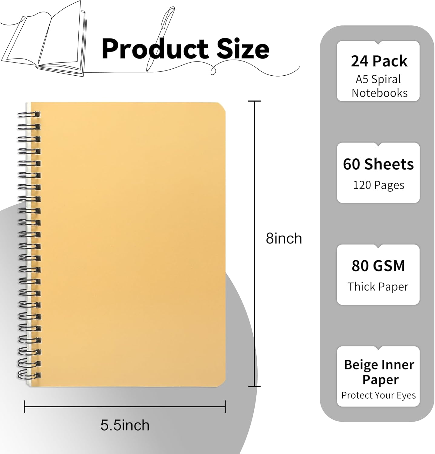 miikoul 24 Pack A5 Spiral Lined Notebooks, 8.3" X 5.5", 60 Sheets/120 Pages Wide Ruled Notebook Spiral Journals Bulk Paper Cover Notepad 12 Colors for Students Taking Class Notes Home Office Gift