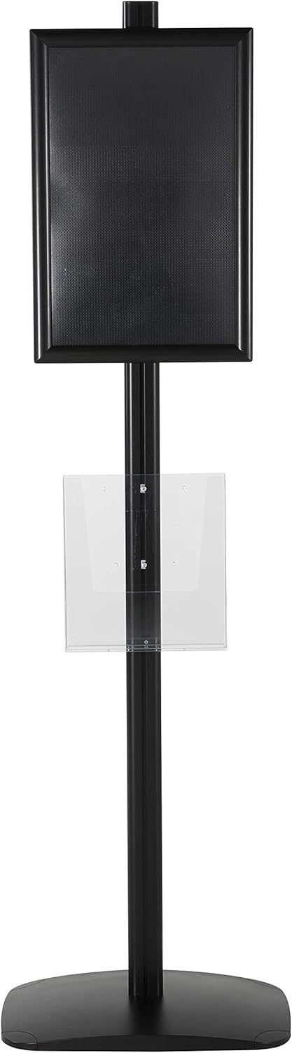 M&T Displays Free Standing Aluminum Display Stand Single Sided Document Brochure Sign Holder Front Loading Portrait Landscape Black Snap Frame 1x(11x17) and Clear Acrylic Pocket 1x(8.5x11) Inch