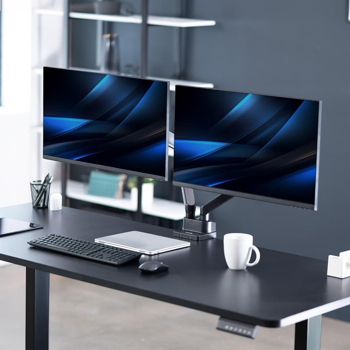 VIVO Premium Aluminum Full Motion Dual Monitor Desk Mount Stand with Lift Engine Arm, Fits Ultrawide Screens up to 35 inches, STAND-V102BB