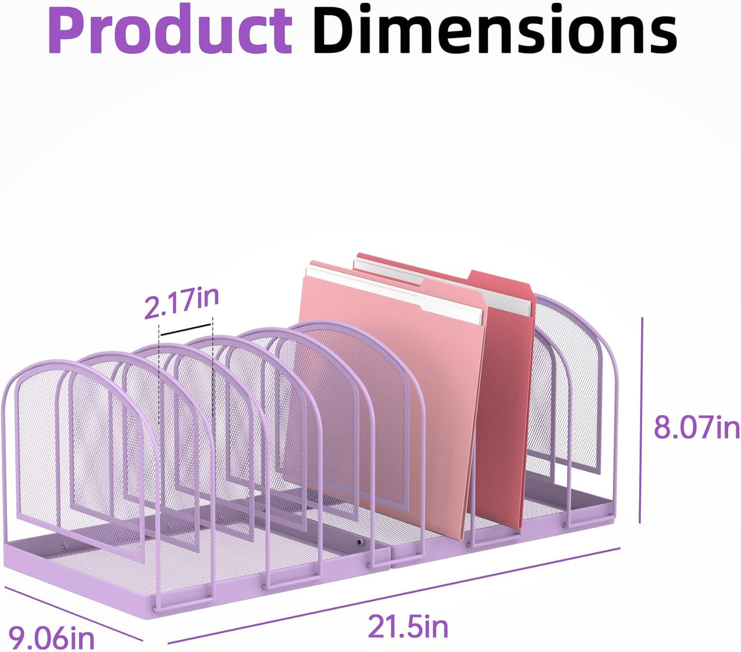 SUPEASY File Organizer 9-Section Mesh Desk Organizer, Upright File Organizer Desktop Organizer File Sorter, File Folder Holder for Office Supplies, Purple