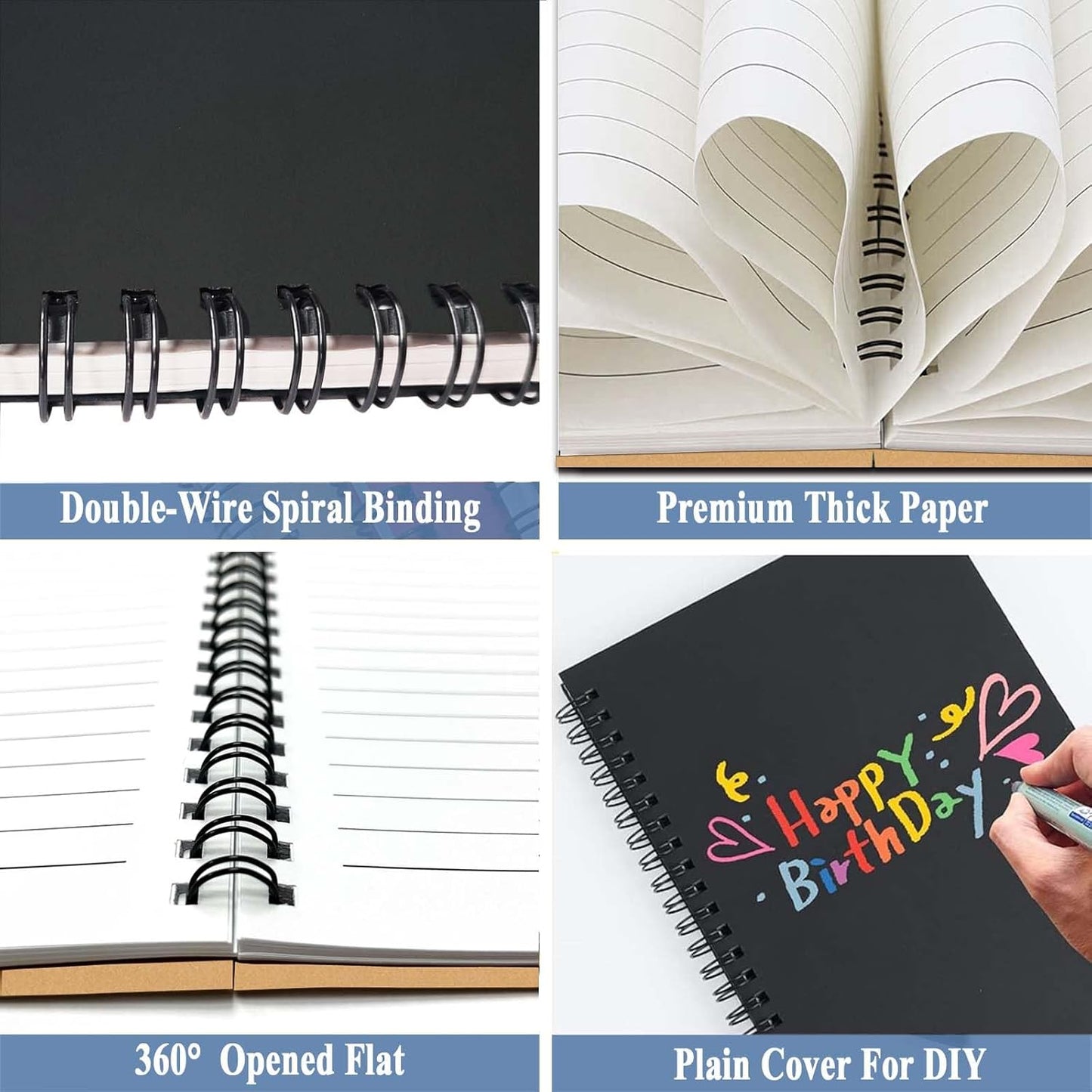 GINMLYDA 4Pack Small Spiral Notebook A5, 8.25x5.5” 120 Lined Pages Wide Ruled Spiral Journal Bulk Blank Kraft Cover Spiral Bound Notebook & Writing Pads for Home Office Meeting Work Note Taking