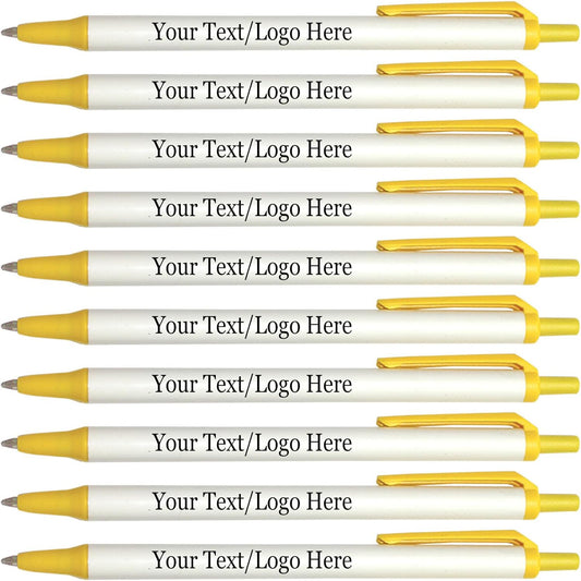 Personalized Click Stick Pens With your Custom Logo or Text-300 Pack Bulk-for Businesses, Parties, and Events, Custom Printed Retractable Slim Ballpoint Pens, Yellow, Black Ink