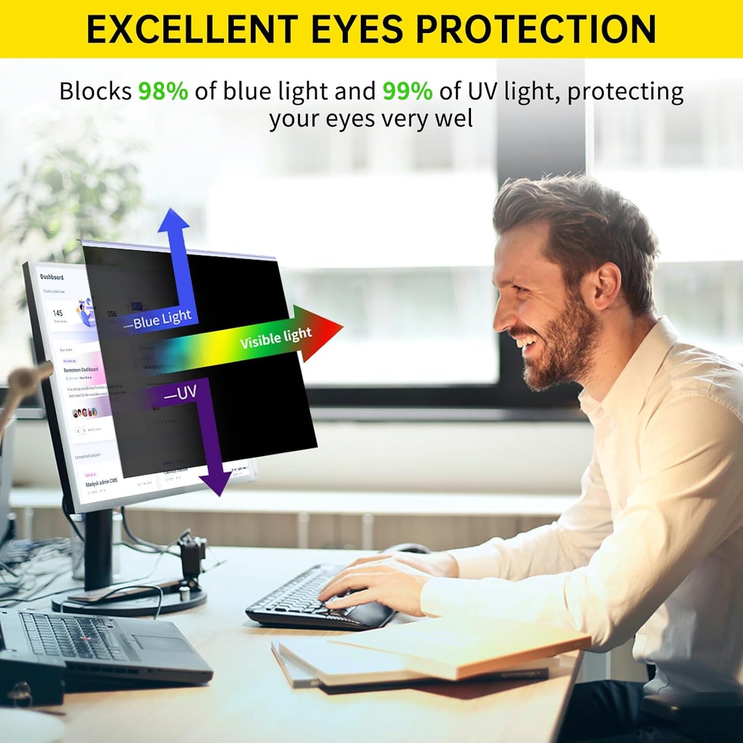 22 Inch Computer Privacy Screen for 16:10 Computer Monitor, Anti-Blue Light Monitor Privacy Screen Filter, Anti-UV Computer Shield, Hanging Type