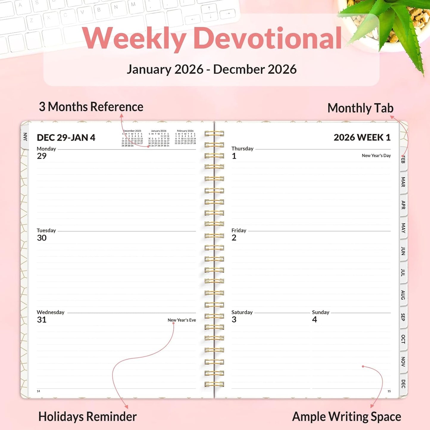 SUNEE Planner 2026 Weekly and Monthly, January 2026-December 2026, 6.4"x8.3", Tabs, Note Pages,Spiral Binding, Colorful Flowers