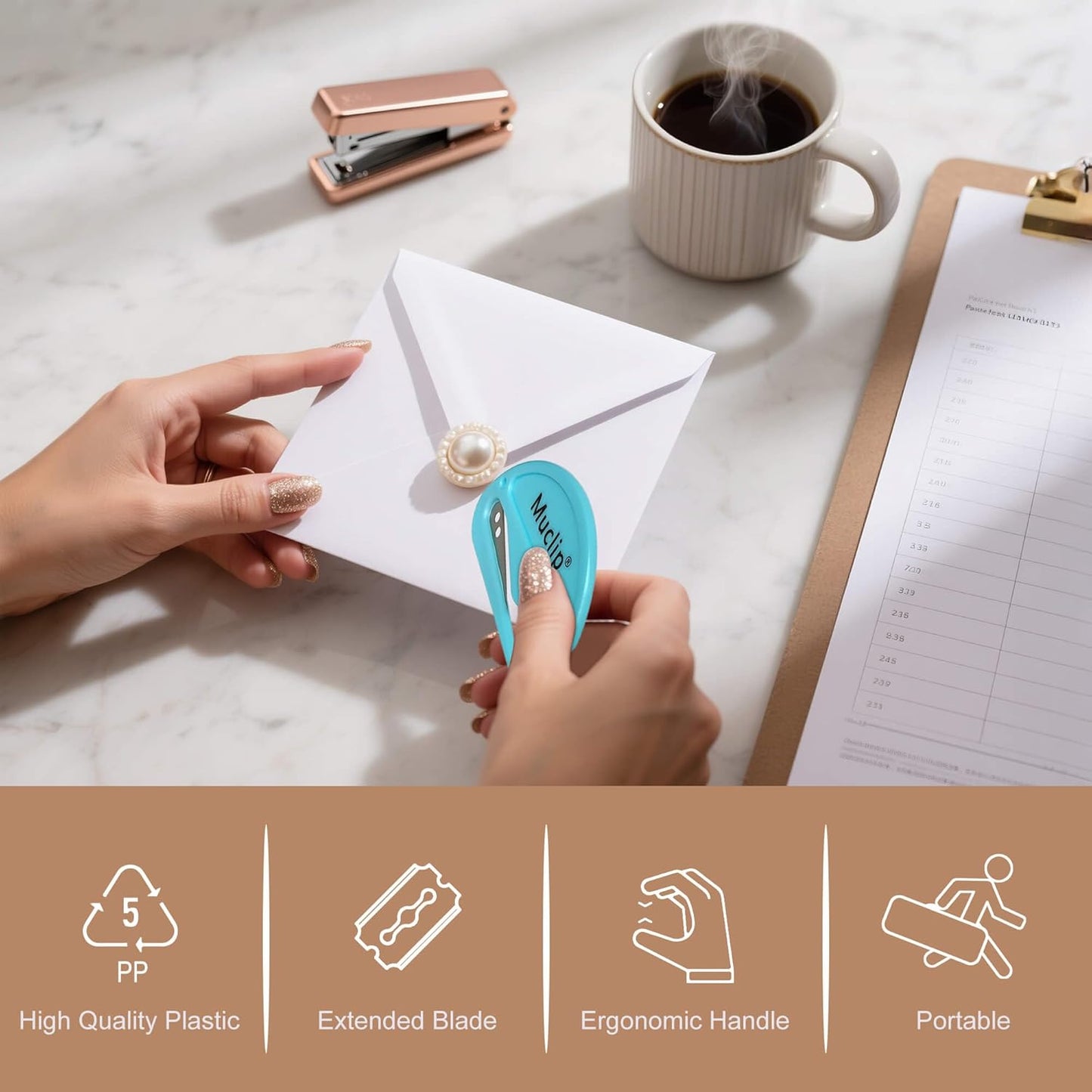 8 Pack Letter Opener Envelope Slitter - Ergonomic ABS Grip, Hidden Stainless Steel Blade,Fast Opener for Envelope,Letter，Mail,Package,Ideal for Office,Home,Business (Boxed)