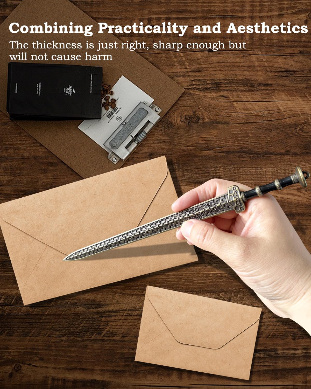 Ancient Sword Letter Opener with Sheath and Display Stand, Decorative Letter Opener Sword, Mail Open Tool Envelope Slitter
