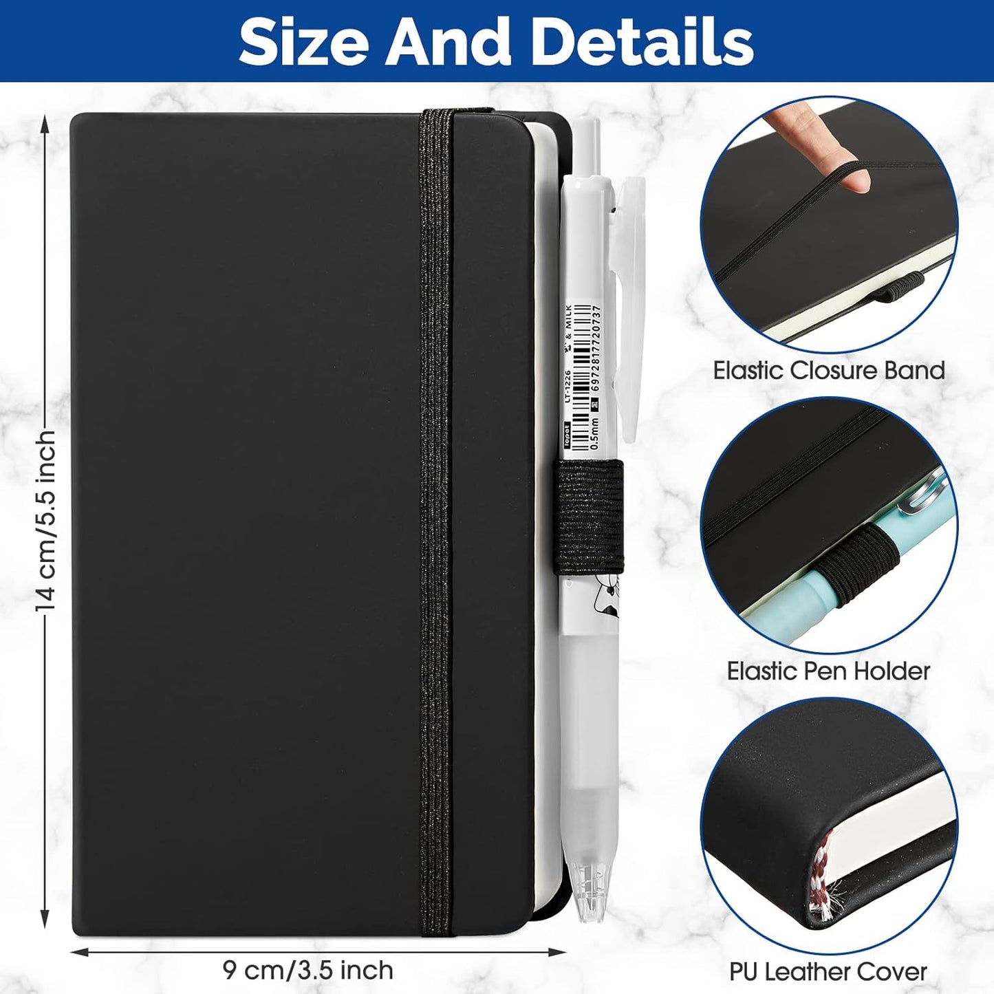 40 Pack Pocket Notebook Journals A6 Mini Hardcover Journal PU Leather Lined Notebooks 3.5 x 5.5 Inch Small College Ruled Notepad With Pen Holder for Writing Office School Supplies (Black)