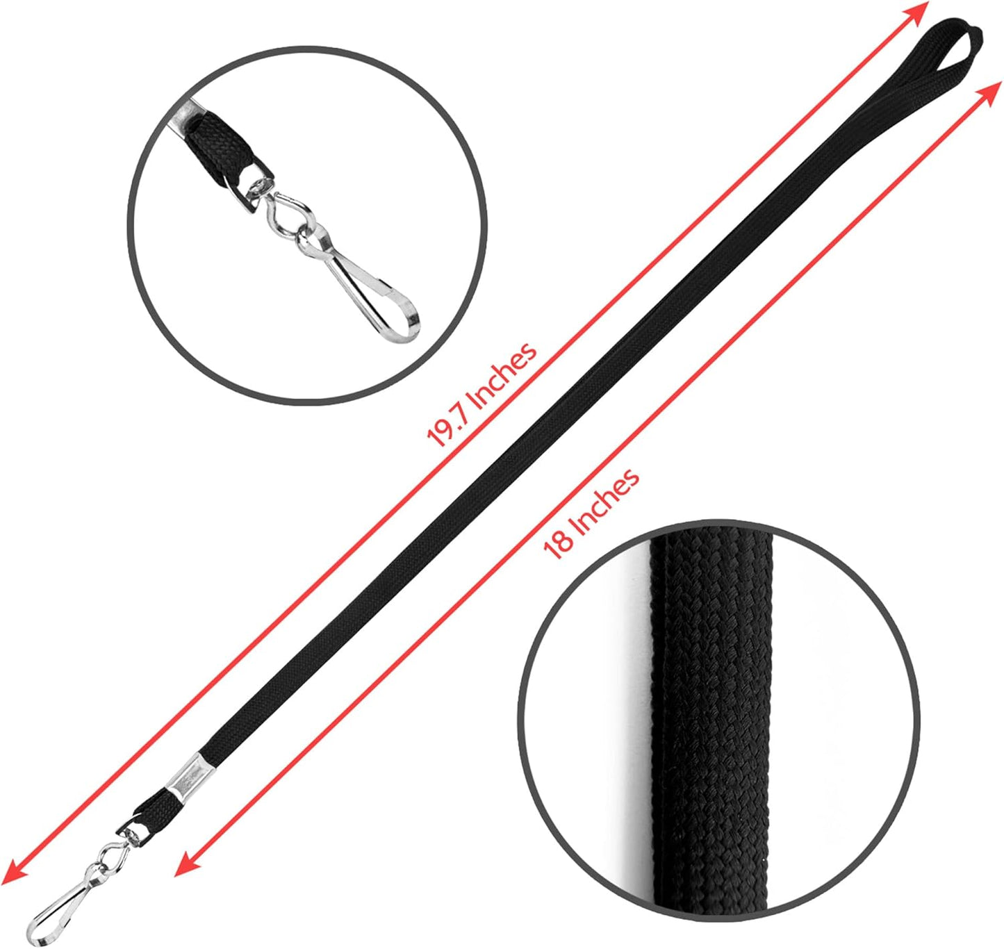 100-Pack Black Lanyards for ID Badges with Swivel J-Hooks - Versatile Neck Lanyard for Keys, Card Holders, Whistles, and More - Ideal for Offices, Teachers, Kids, and Cruise Ship Cards