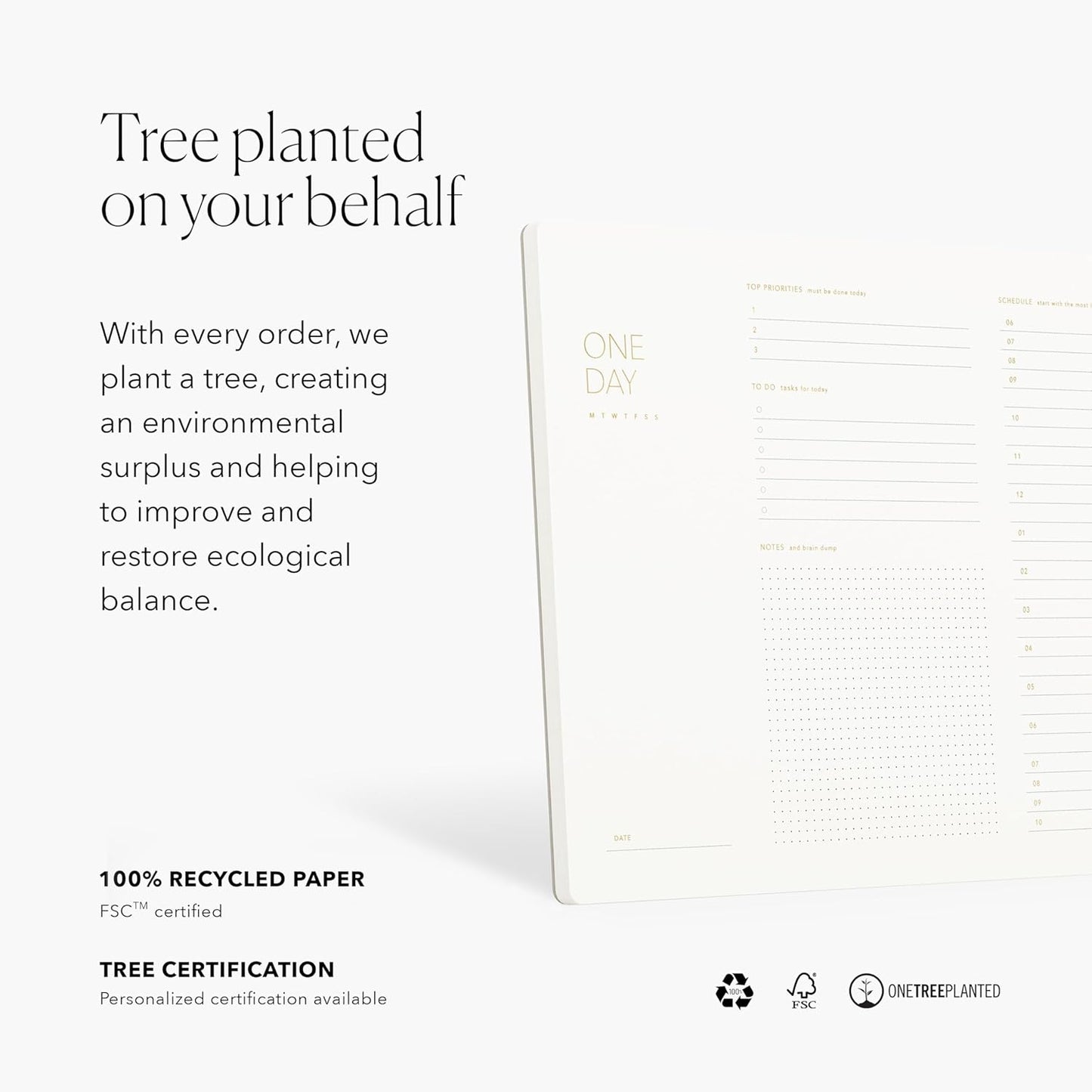 One Day, Elegant Daily Desk Planner, Gold Foiled, Minimalist Productivity Planner Pad, Time Blocking Hourly Schedule, To Do List Notepad, A4, 52 Pages, FSC™ Certified