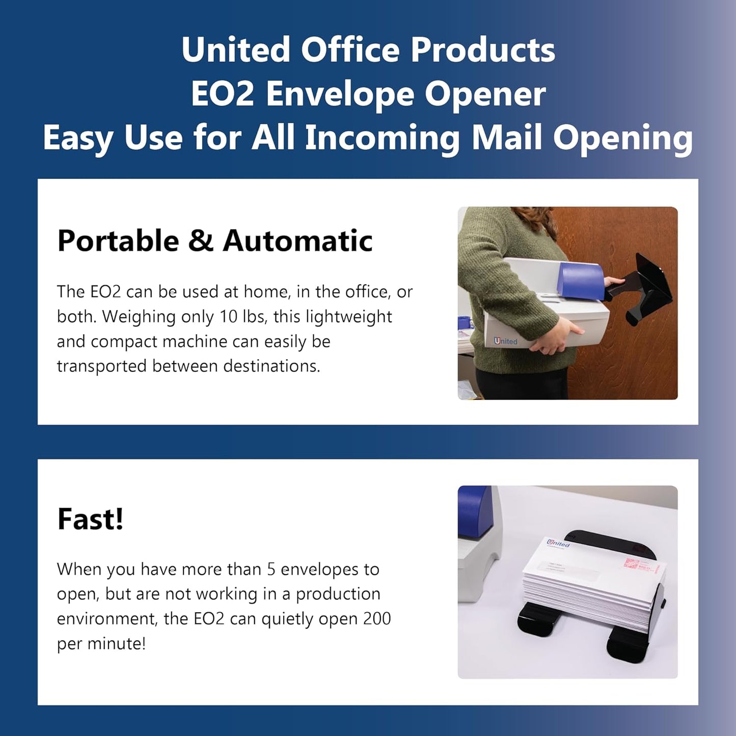 United Office Products EO2 Electric Letter Opener, Automatic Desktop Envelope Opener, Mess-Free Envelope Slitting Machine