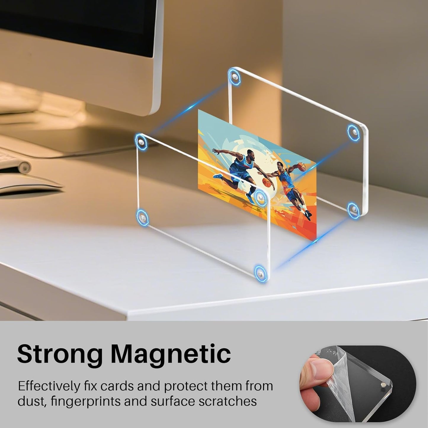 2 Packs Card Display Stand, Strong Magnetic Acrylic Trading Card Display Frames, Thickened Stable Support for Baseball & Sports Card Display Case with 2 Card Sleeve