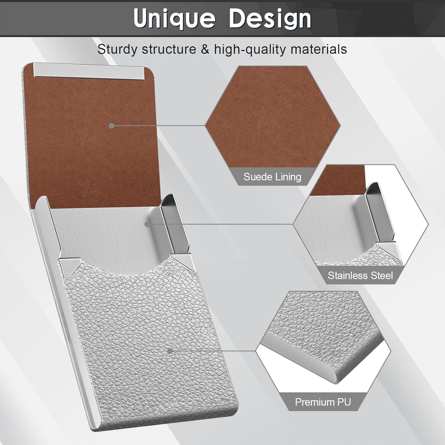 Business Card Holder with Ultra Slim Design, Business Card Case with Premium PU Leather, Suit Pocket Metal Card Holder for Women/Men, Magnetic Closure Quick Access Cards