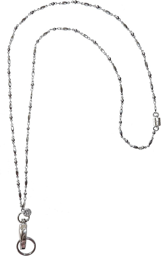 Hidden Hollow Beads Stainless Steel Chain Women's Lanyard, Strong Breakaway Clasp, Made in USA Teacher ID Badge Card Holder Keys Keyring