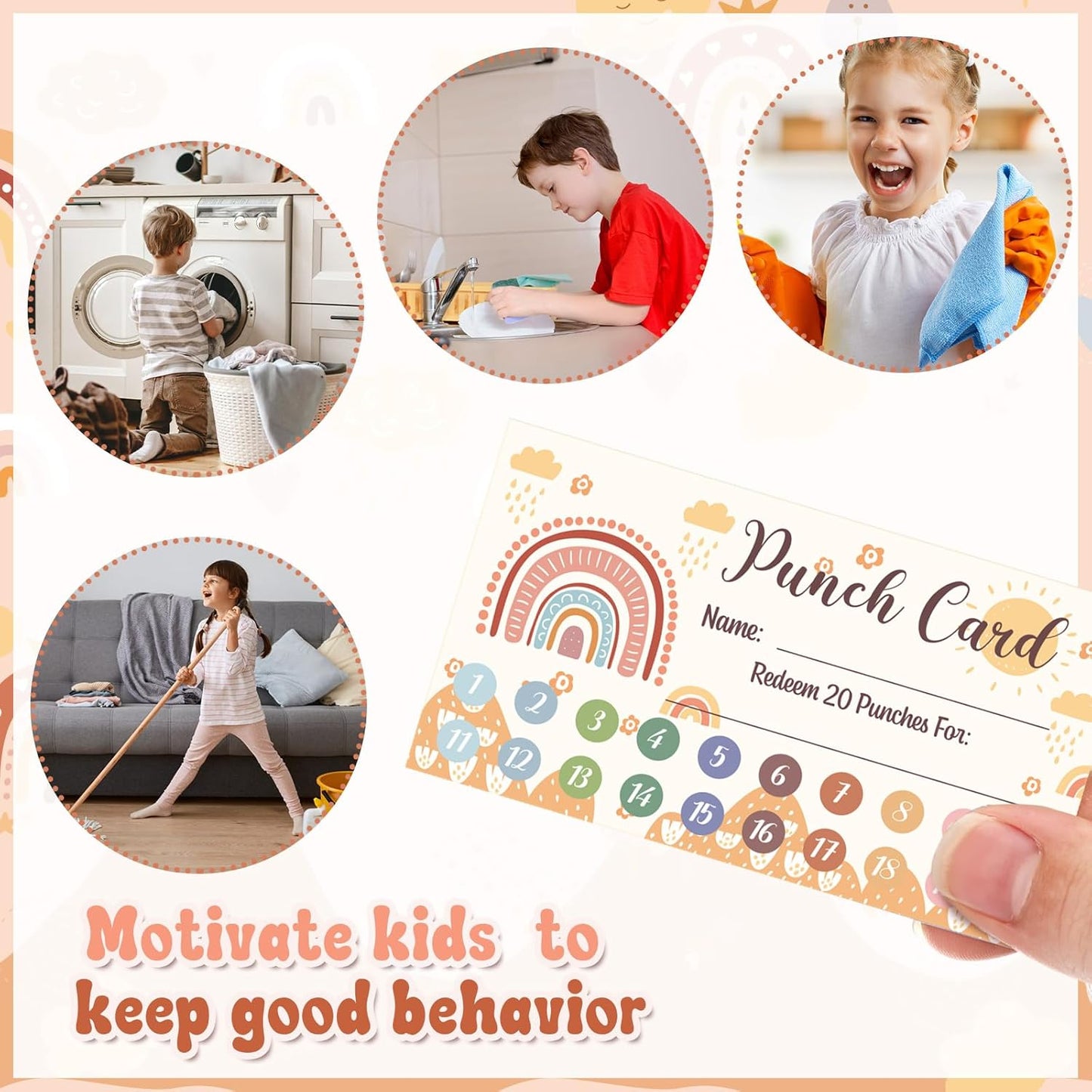 Fumete 400 Pcs Punch Cards for Classroom Reward Cards Behavior Incentive Loyalty Awards for Kids Students Teachers School Business, 8 Styles, 3.5 x 2 in(20 Boho Punches Style)