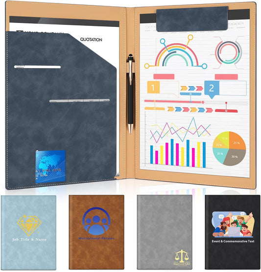 Personalized Padfolio Folder, Leather Custom Portfolio for Men & Women Resumes Office Business, A4 Portfolio Binder for Office College Resumes (Deepblue)