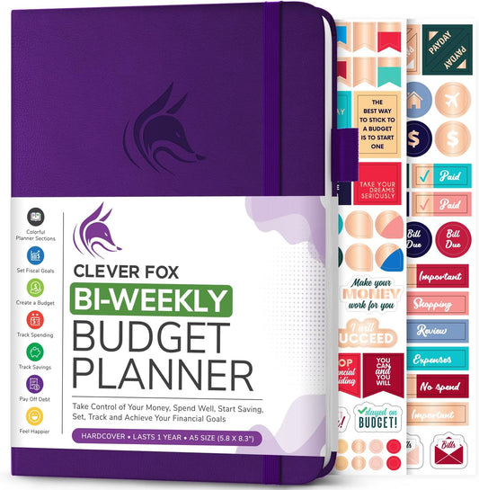 Clever Fox Bi Weekly Budget Planner – Undated Financial Organizer Book – Expense Tracker, Budgeting & Bill Notebook, A5 (Purple)