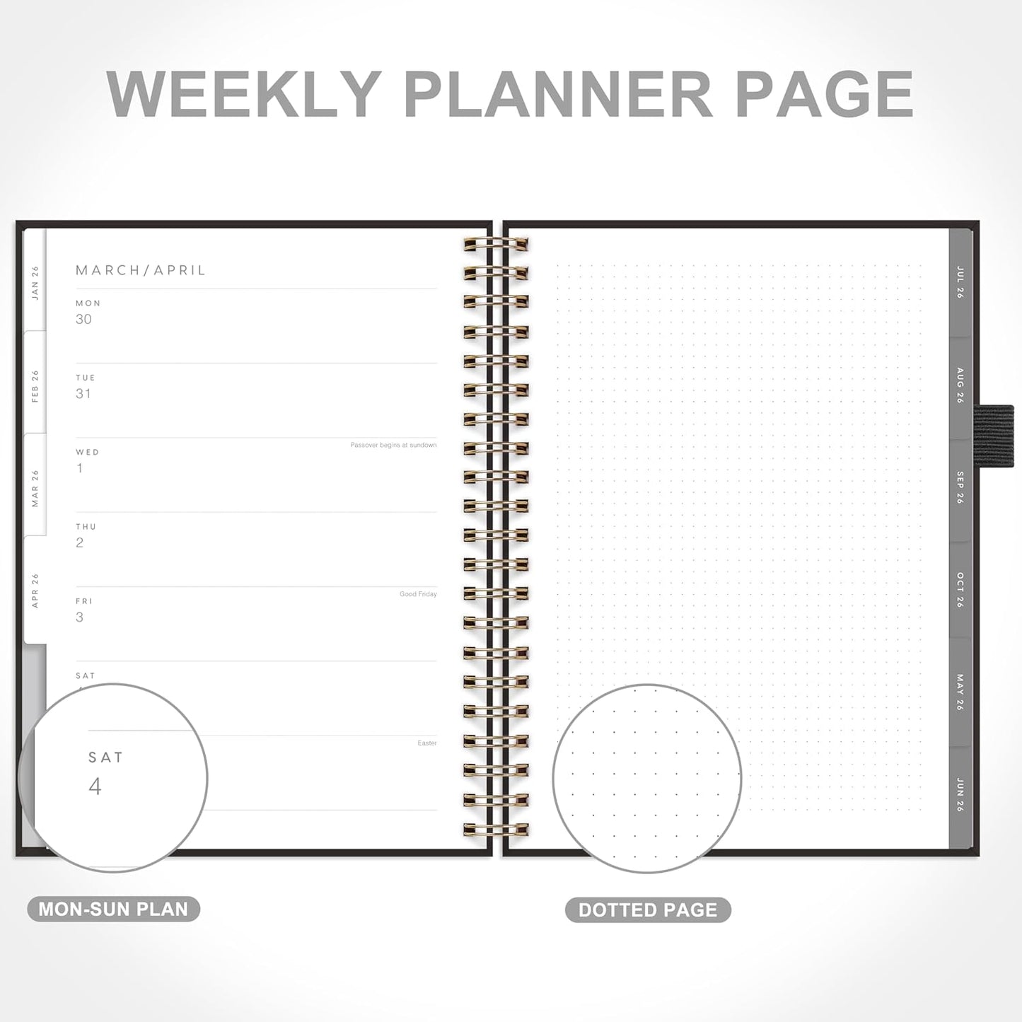 And Per Se 2026 Planner, A4 Size-Daily, Weekly & 18-Monthly Leather Hardcover Planner, Daily Schedule, Monthly Tabs, 100 GSM Thick Paper(Black)