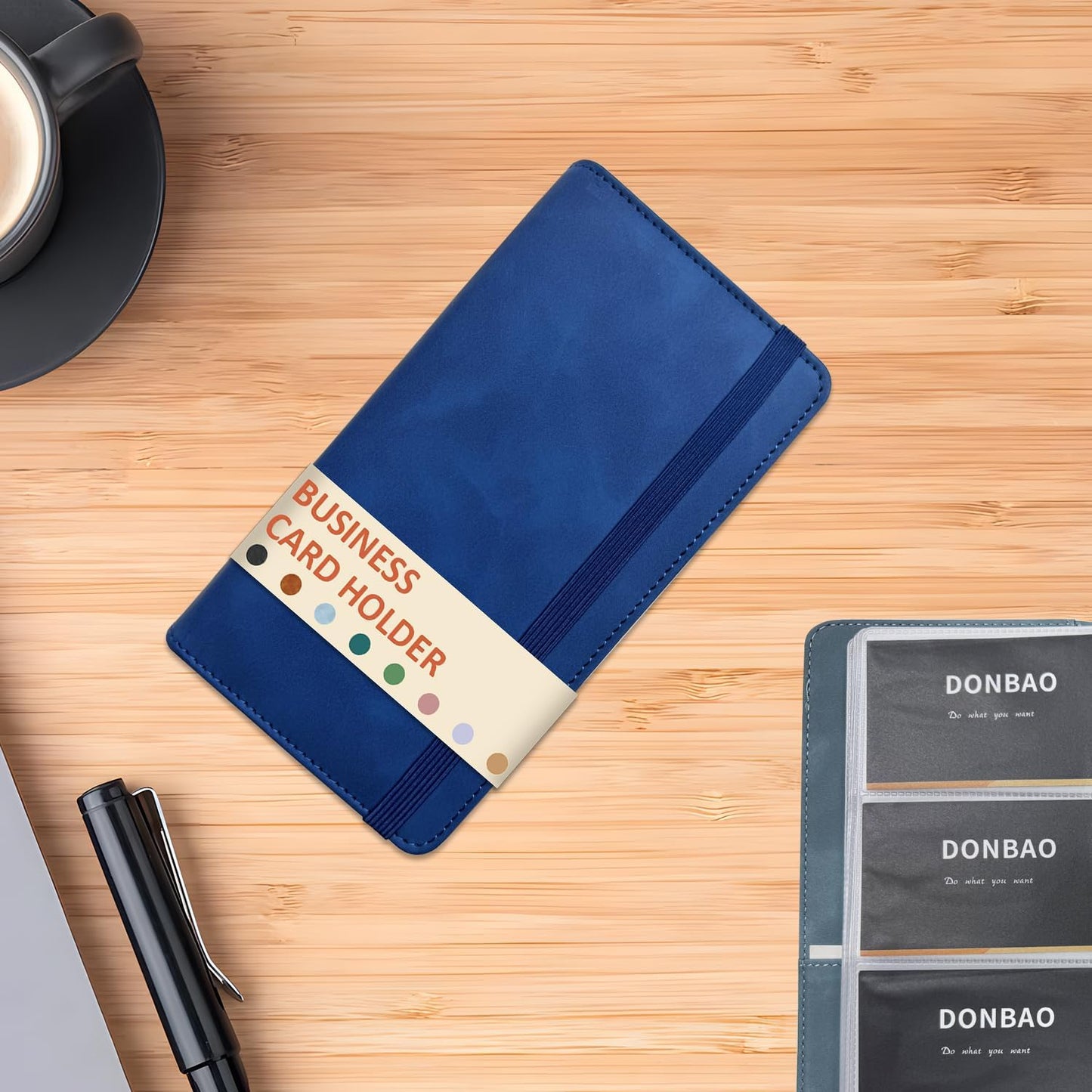 Leather Professional Business Card Holder Book Organizer, 240 Card Slots Capacity Booklet, Premium PU Name Cards Storage Folder with Soft Cover, Credit Card Binder Holder for Men/Women (Dark Blue)