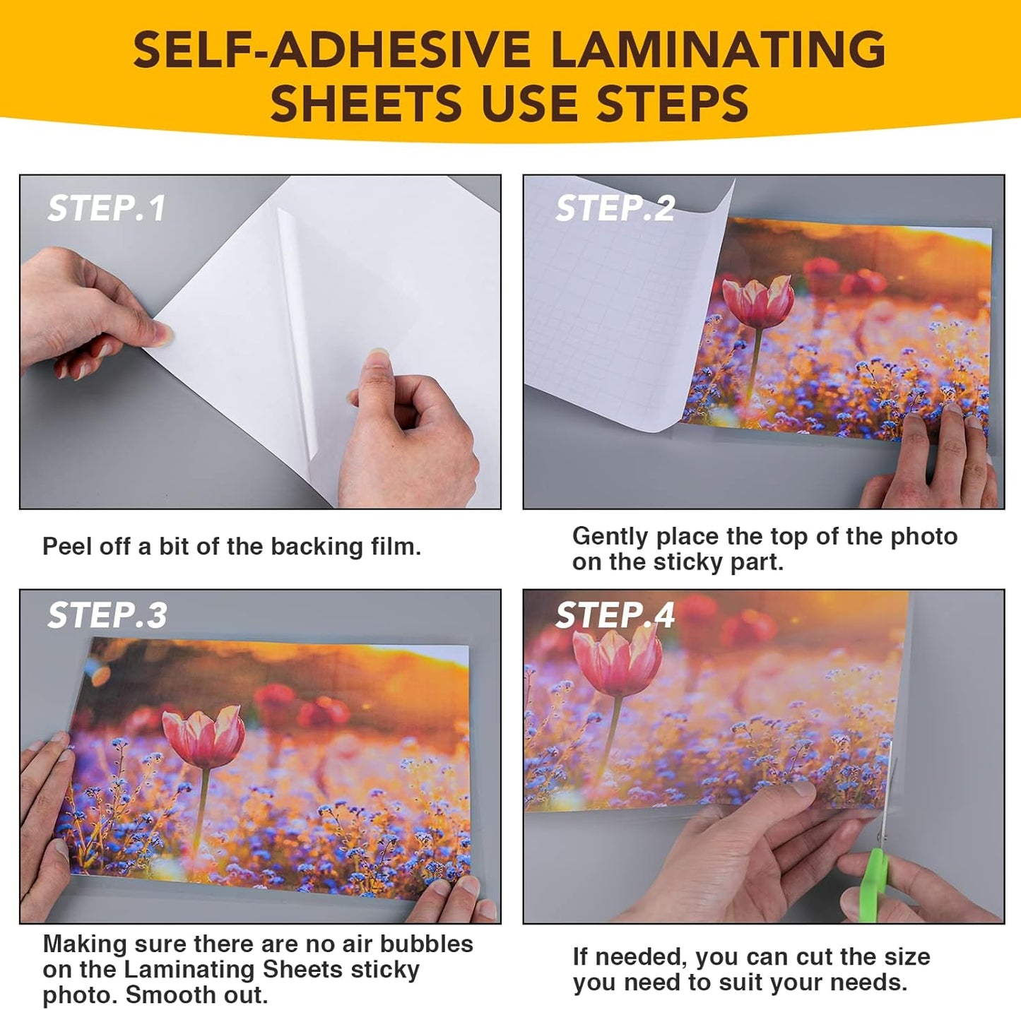 20 PCS Self-Adhesive Laminating Sheets, 9 x 12 Inches Self Adhesive Contact Paper, No Heat No Machine Needed Self Sealing Laminate Sheets