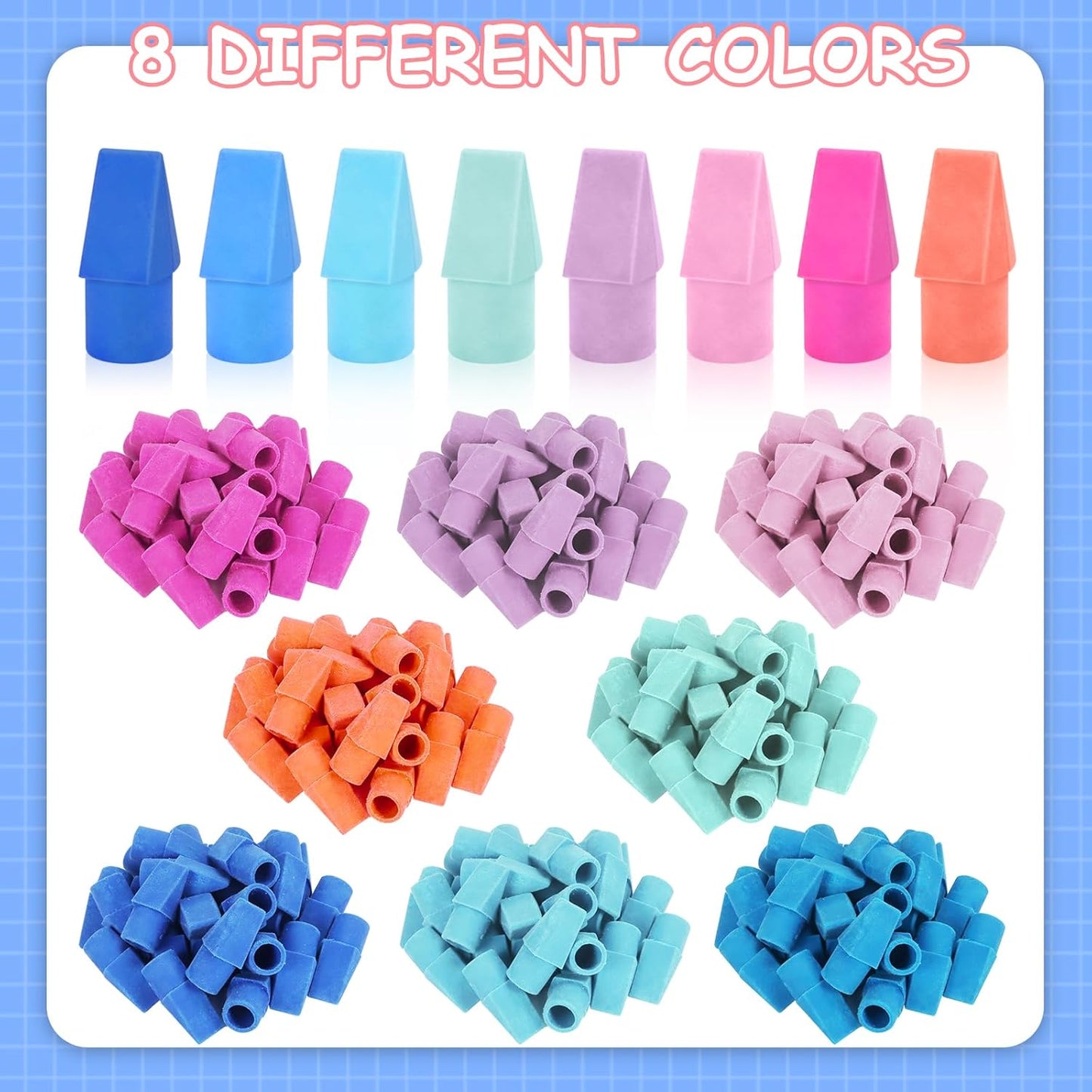 PRALB 400PCS Pencil Top Eraser Bulk Caps for Pencils,Chisel Shape Erasers Toppers for Party Favors Games Prizes, Pencil Top Erasers Cap for Home School Classroom Office Ocean Color