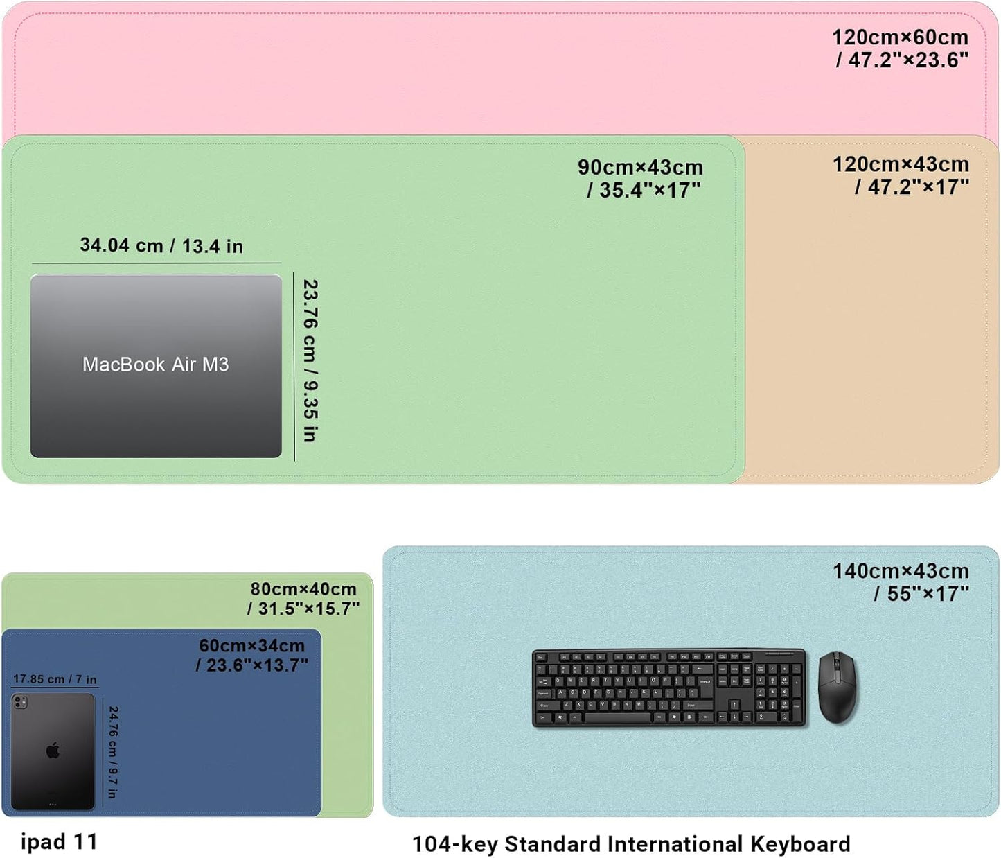 Dual-Sided Desk Pad, Natural Cork & PU Leather Mouse Pad for Desk, Desk Pad Protector, Non-Slip Desk Mat for Office and Home Work, (Light Blue, 23.6" x 13.7")