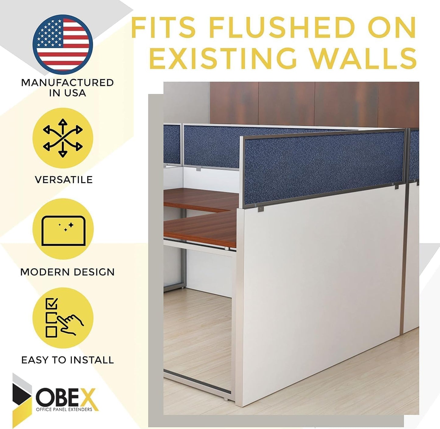 OBEX Acoustical Cubicle Privacy Screen Extender Desk Panel & Office Divider, Add Separation & Block Noise, 12" x 48", Slate