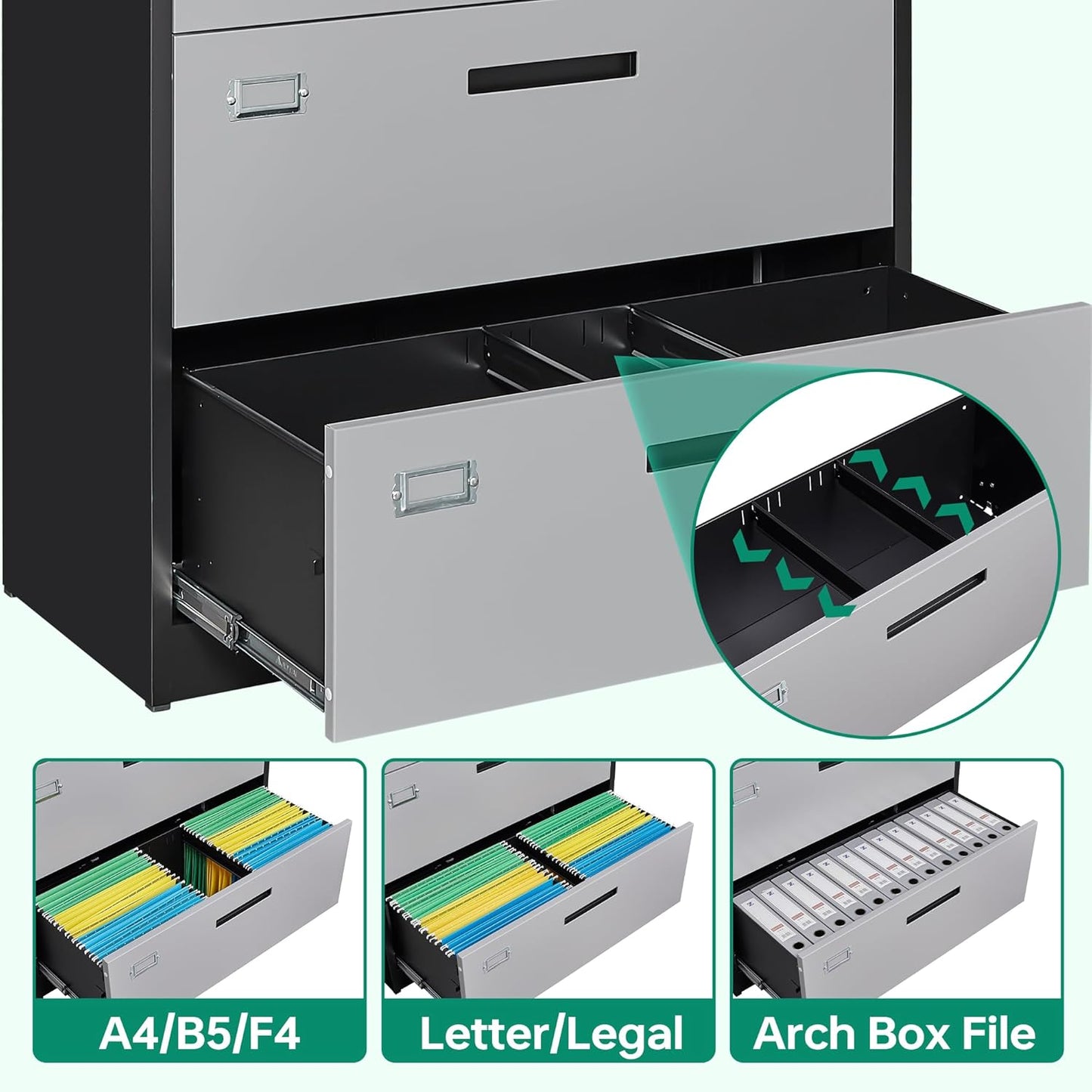 Letaya File Cabinet with Lock-Lateral 2 Drawer Metal Filing Cabinets-Organization Storage Cabinets for Home Office-Hanging Letter/Legal/F4/A4 Size (2 Drawer-Grey Black)