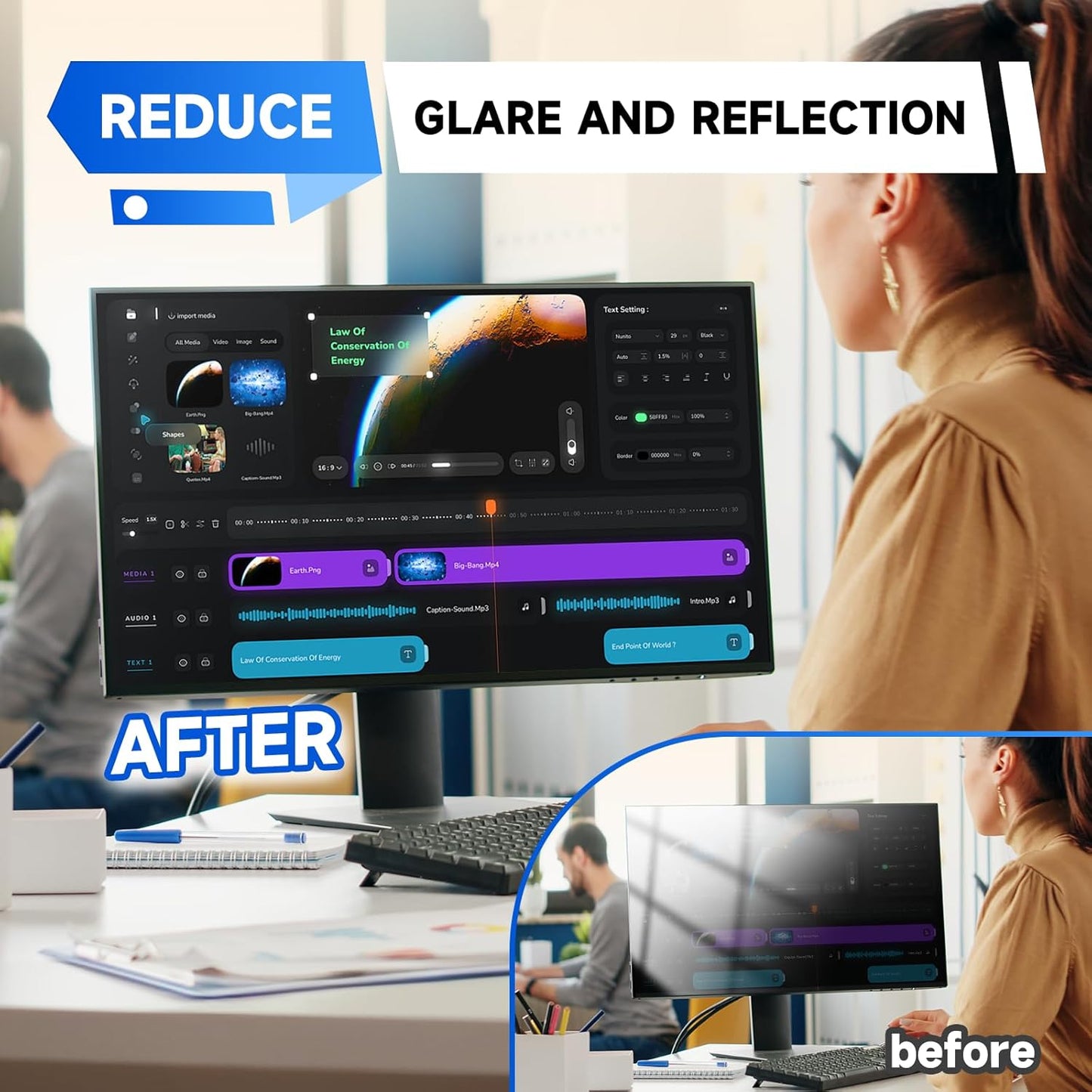 IPROKKO 【2 Pack】 27 inch Anti-Blue Light monitor Screen Protector for 16:9 Widescreen,Removable Anti Glare Blue Light Blocking Screen Filter，LED PC Anti-UV Eye Protection Filter Film