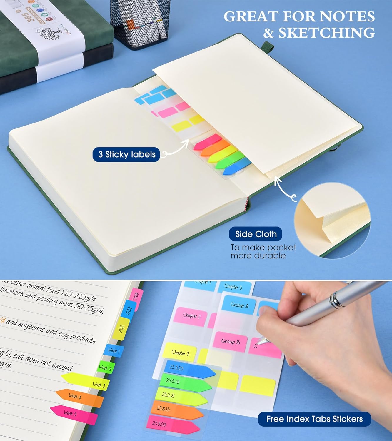 B5 Lined Journal Notebook - 365 Page Large Leather Journals for Writing Women Men，Hardcover Notebook with 100Gsm Thick Pages，Daily Diary for Travel, Work，School，College Ruled (7.6" x 10.3")