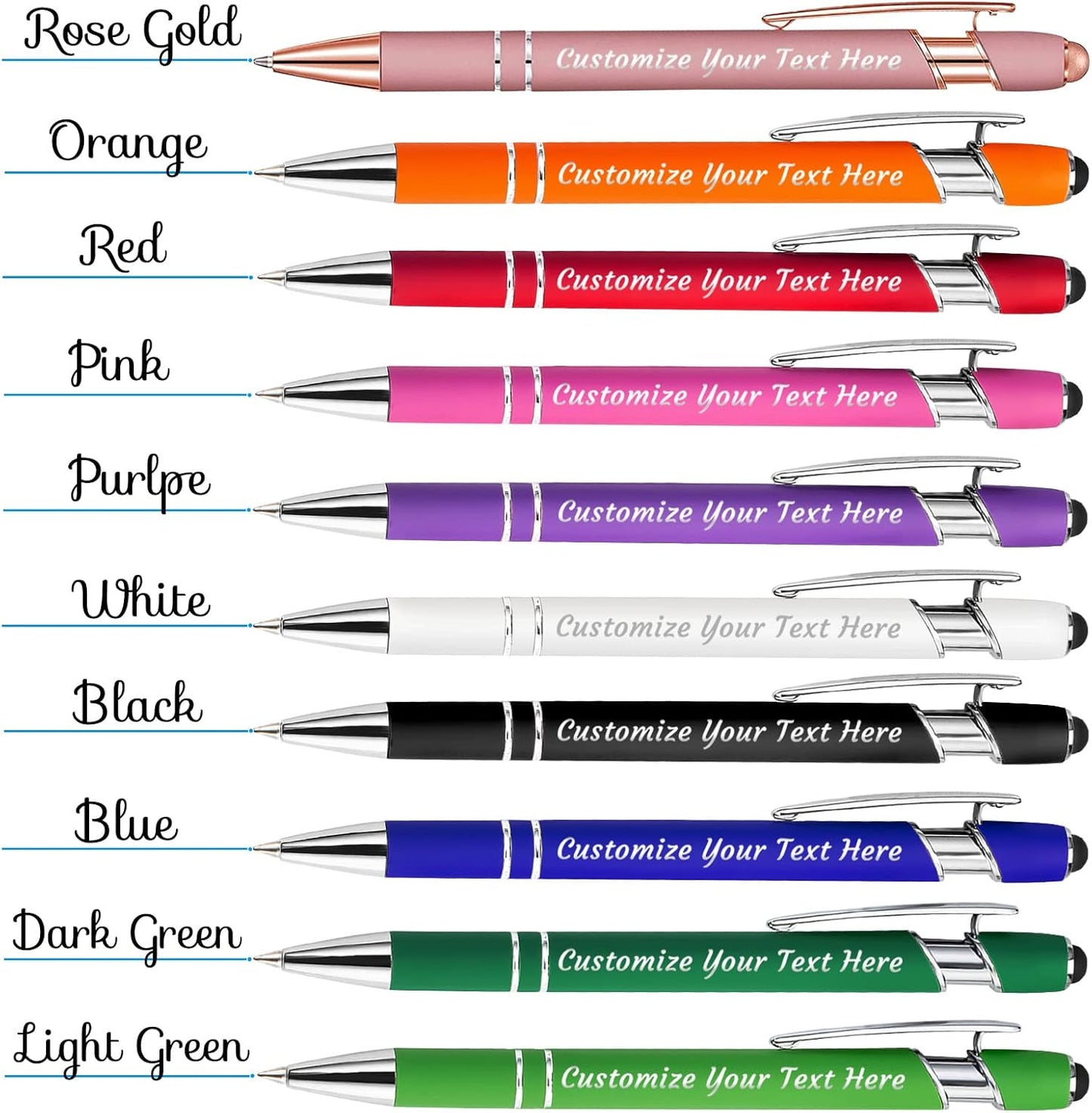 Personalized Pens Bulk 300 with Name Custom Engraving Ballpoint Pens with Stylus Tip Customized Smooth Writing Pens Personalized Gifts for Anniversary Birthday or Graduation(Black,Black Ink)