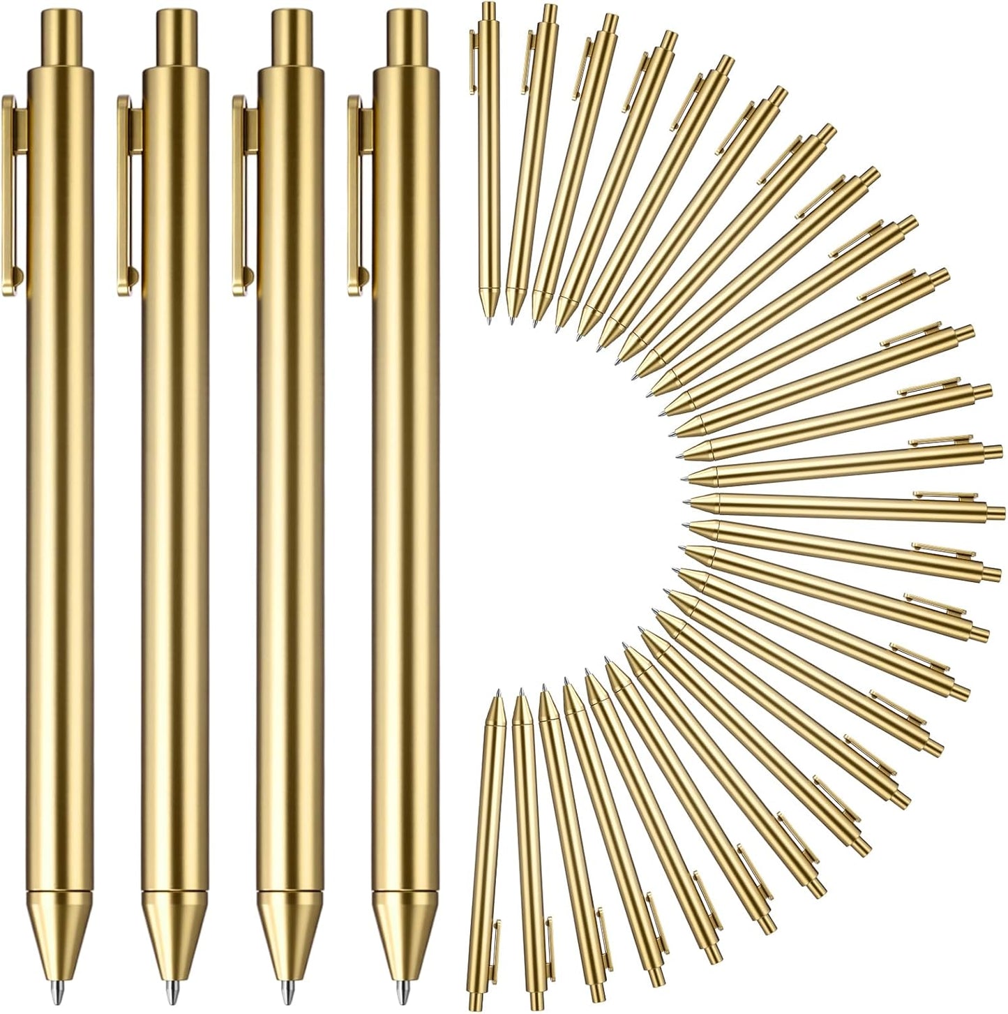 50 Pcs Gold Metallic Slim Ballpoint Pens Bulk Retractable Black Ink Medium Point (0.5mm) Smooth Writing Pens for Wedding Bridal Shower Business Office Students Teachers (Classic Style)