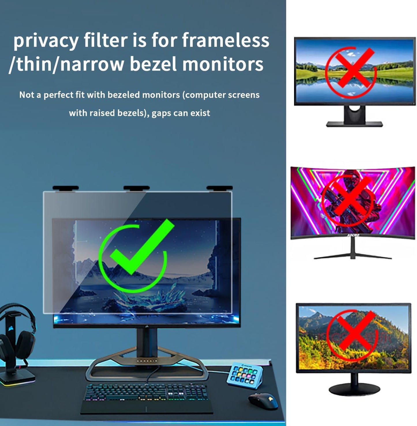 21.5 Inch Magnetic Hanging Computer Privacy Screen for 16:9 Widescreen Monitor, Removable Privacy Screen Anti Glare Blue Light Computer Screen Privacy Shield, Anti-Scratch