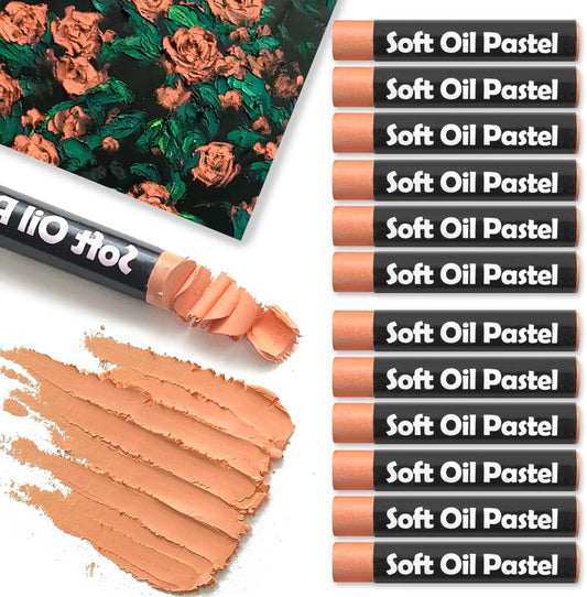 12 Pcs Monochrome Artists Grade Soft Oil Pastels Vibrant and Creamy Colored Chalk Pastels Art Supplies Set for Professionals Painting Drawing Light Orange