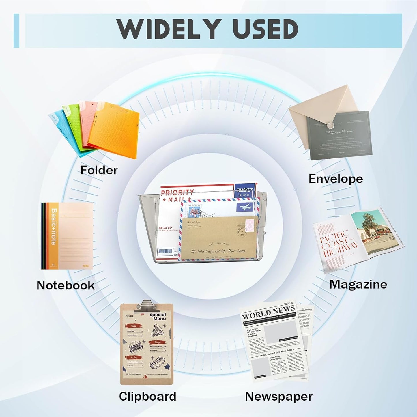 Clear Acrylic Single Pocket, Plastic Hanging Wall Mount File Holder for Office Home (Black, pack6)