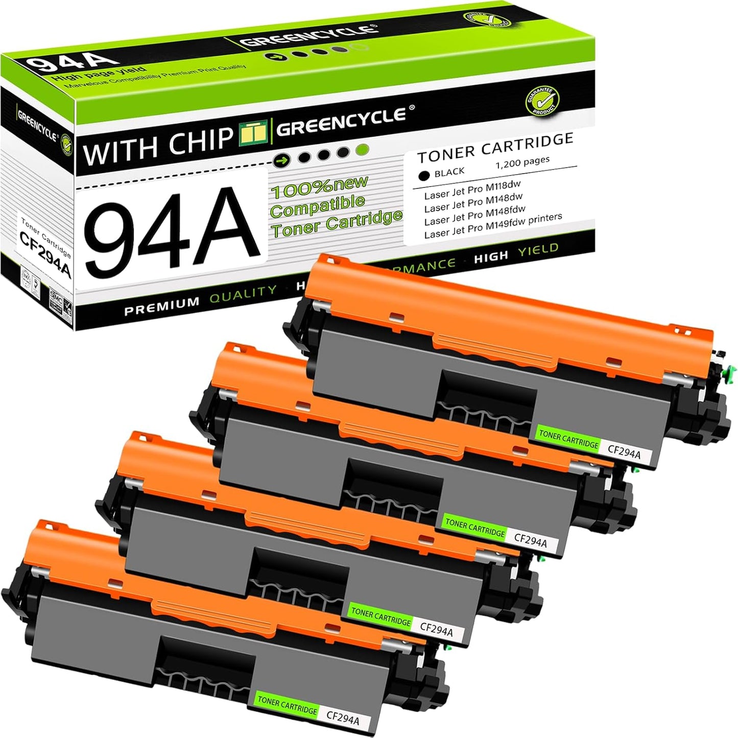 greencycle CF294A Toner Cartridge Replacement Compatible for HP 94A Black Toner Cartridge Work with Laser Jet Pro M118dw MFP M148dw M148fdw M149fdw Printer Ink Cartridge(4PCS)