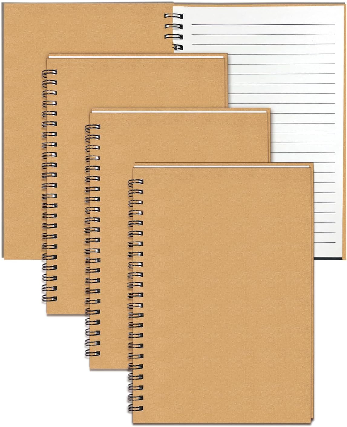 GINMLYDA 4Pack Small Spiral Notebook A5, 8.25x5.5” 120 Lined Pages Wide Ruled Spiral Journal Bulk Blank Kraft Cover Spiral Bound Notebook & Writing Pads for Home Office Meeting Work Note Taking