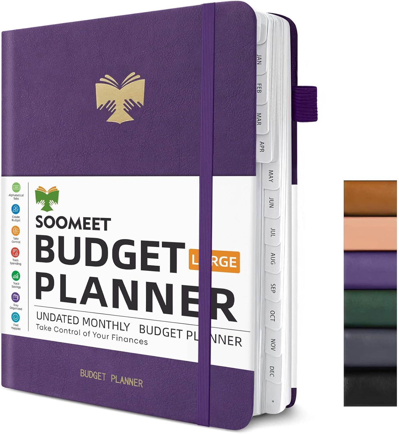 Budget Planner with Monthly Tabs - 7" x 10" Hardcover Budget Book, Monthly Bill Organizer with Pockets, Undated Finance Planner with Expense Tracker Notebook to Take Control Your Money-Purple