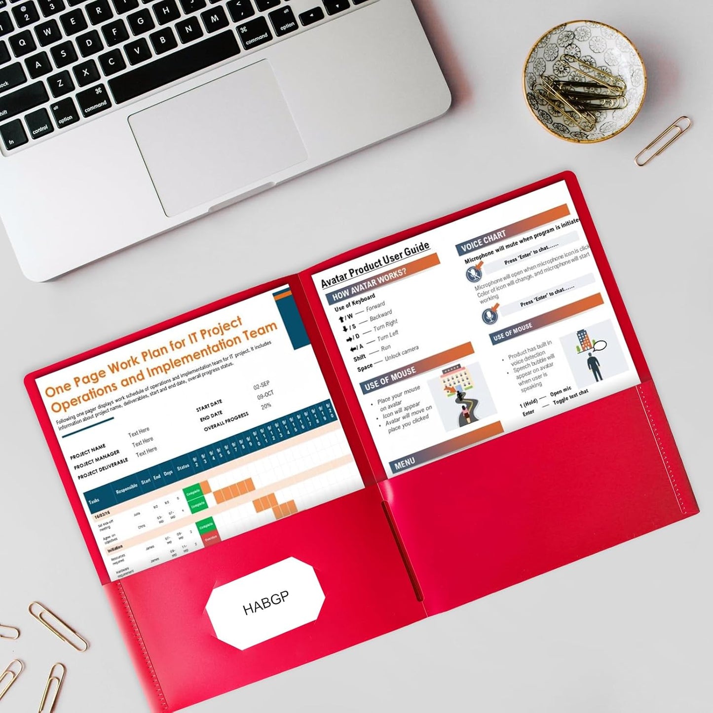 Habgp 100 Pack Plastic Folders with Pockets, 5 Color Heavy Duty Two Pocket Folder Business Card Holder for Office High School, Business Resume