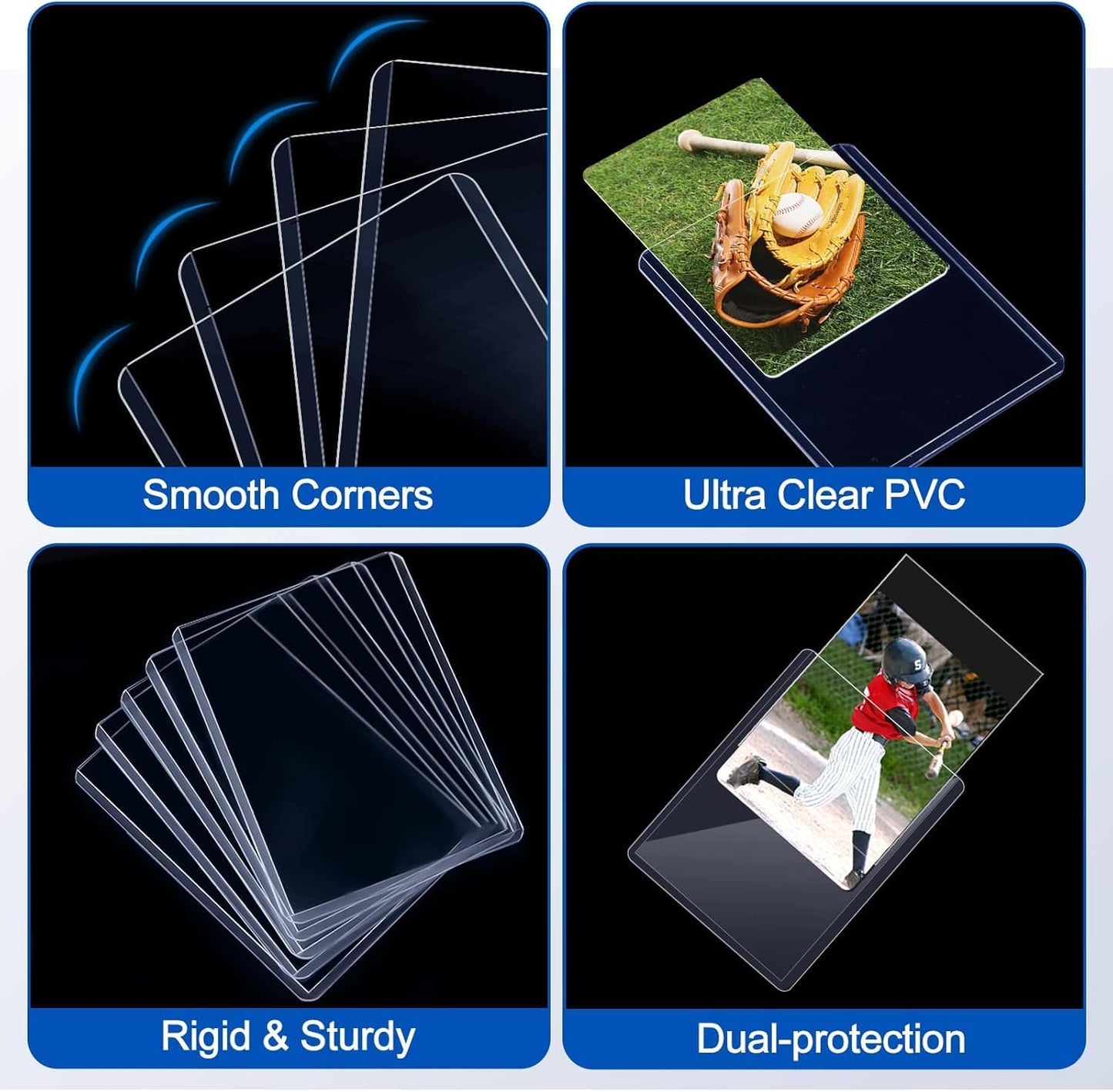 100 Count Topload Card Holder, Sooez 35PT Topload Card Protector, 3" x 4" Hard Plastic Card Sleeves, Baseball Card Protector, Rigid Toploading Card Case for Collectible Trading Sports Cards