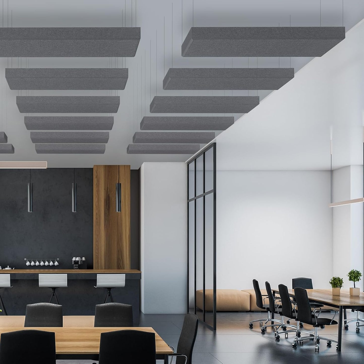 2” Thick Acoustic Panels with Hanging Brackets to the Wall, 2 PCS 47.2” x 11.8” Fiberglass Sound Absorbing Panels for Home Theater Church Office Wall or Ceiling, Medium Grey